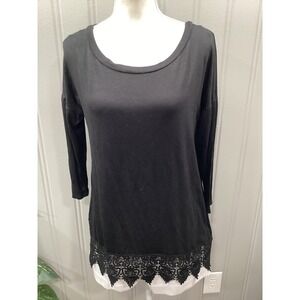 Emerald USA Black Lace Trim Tunic Top Women's Size 1